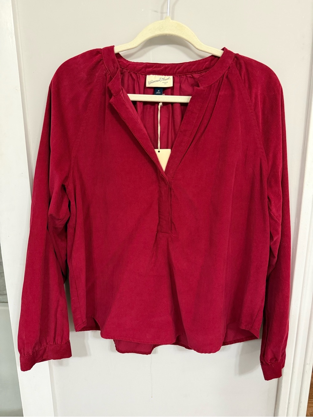 NWT Universal Thread Red Corduroy Popover Blouse Size Medium 100% Cotton